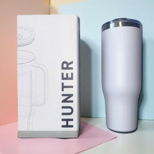 New White Hunter Vacuum Insulated Travel Mug with Straw Push-On Lid 30 oz Coffee